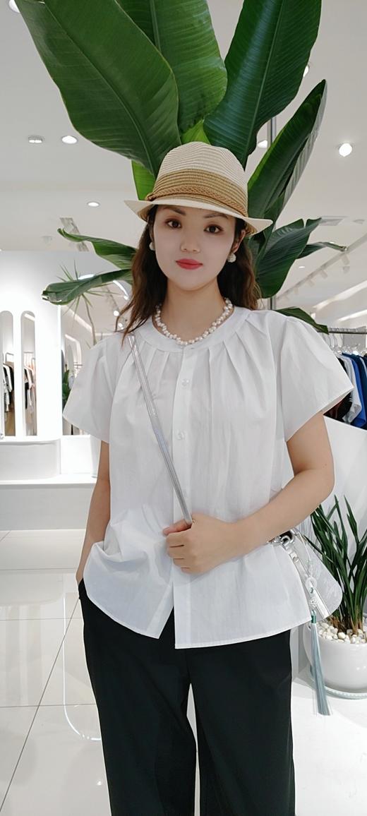 48R721法式全棉褶皱圆领衬衫时尚款T恤 小板型衬衫，白 黄 商品图2