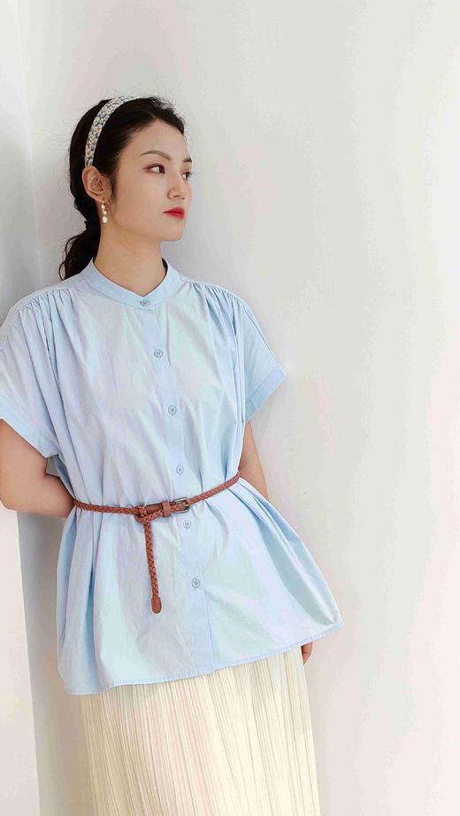 48R905全棉法式立领宽松衬衫T恤 淡蓝/鹅黄/淡粉/白色 大版型，150斤以内穿均可 商品图7