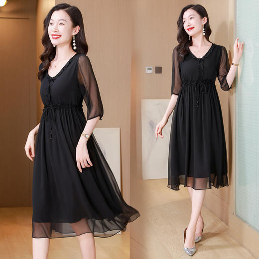 ASE真丝连衣裙女夏季2024新款高端轻奢气质纯色调节腰度假真丝连衣裙 商品图2