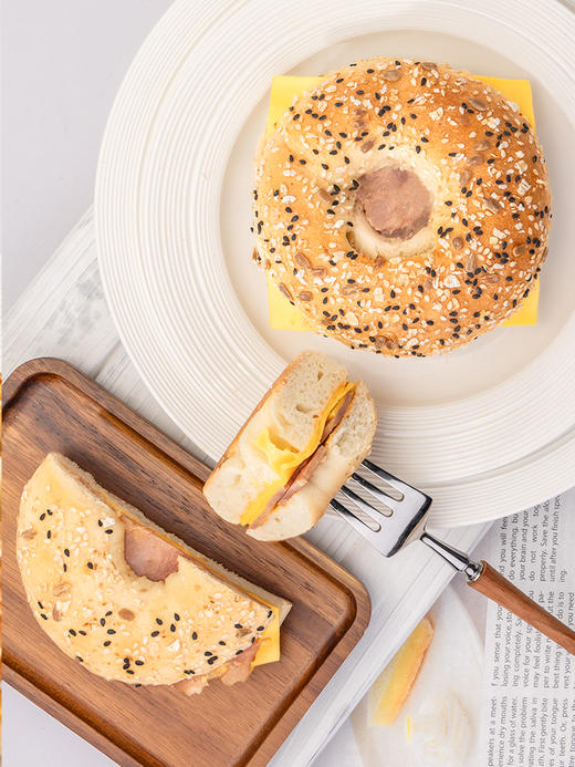 德芮面包公司 培根芝士贝果三明治 3个/盒 商品图2