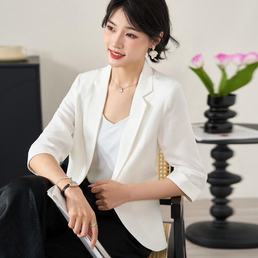米思阳2026春季新款通勤职业西装100%醋酸小个子七分袖薄款外套女2653 商品图1