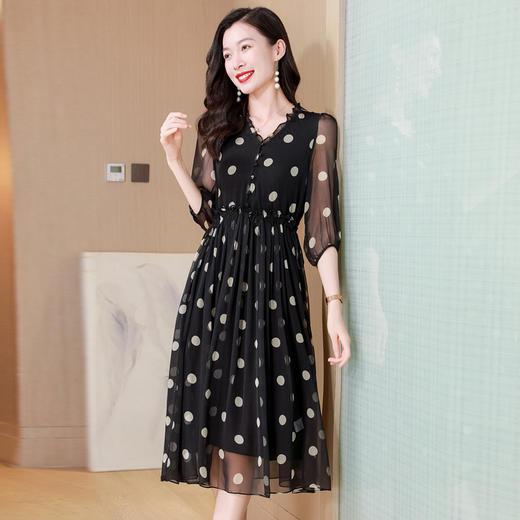 ASE-25010—1真丝法式连衣裙女2024年夏季新款真丝高端温柔风收腰显瘦中长款裙 商品图3