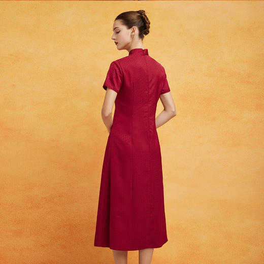PF8H1斯尔丽2024新款旗开得胜提花改良腰间收褶挡肚放摆改良旗袍连衣裙 商品图1