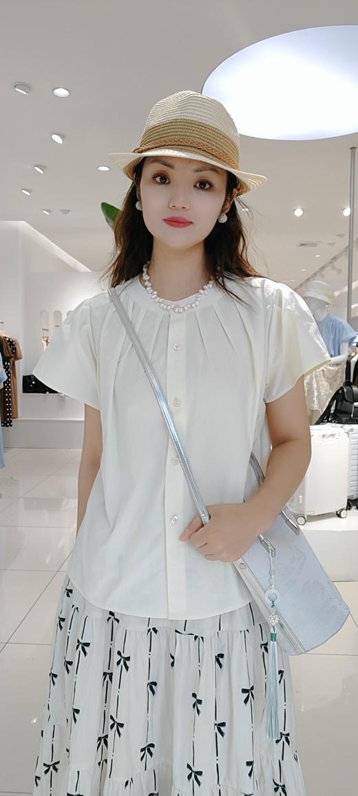 48R721法式全棉褶皱圆领衬衫时尚款T恤 小板型衬衫，白 黄 商品图7