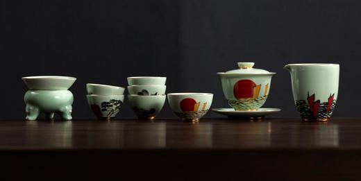 齐白石山水银瓷茶具 商品图2