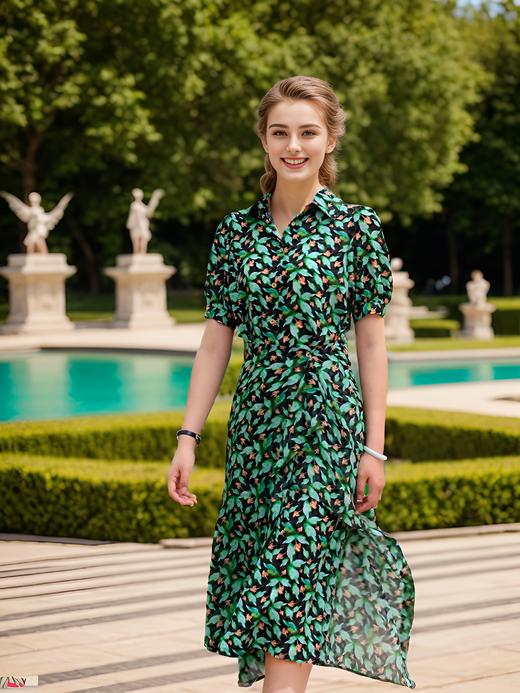 围裹式衬衣领通勤连衣裙 商品图3