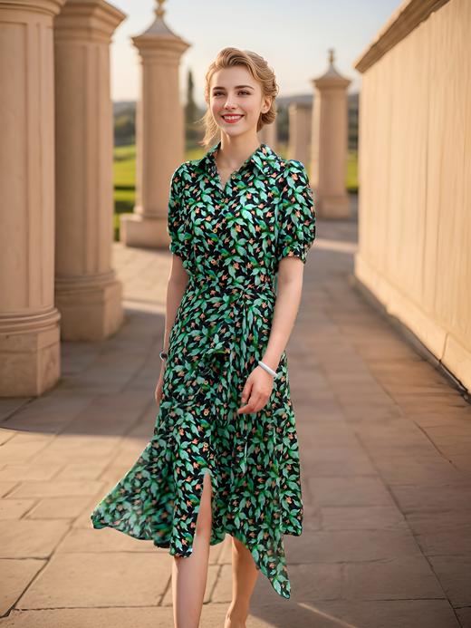 围裹式衬衣领通勤连衣裙 商品图2