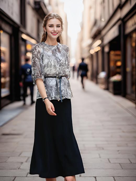 圆领袖破刀宽松中袖衬衣 商品图2