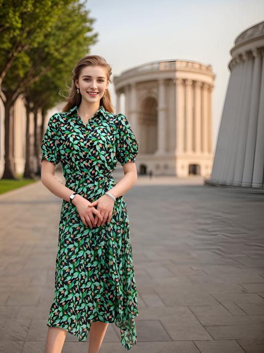 围裹式衬衣领通勤连衣裙 商品图0