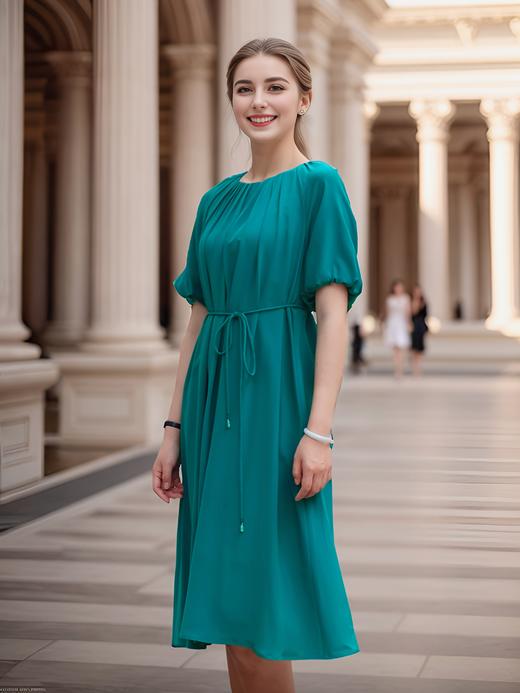 圆领后背镂空设计感泡泡袖连衣裙 商品图3