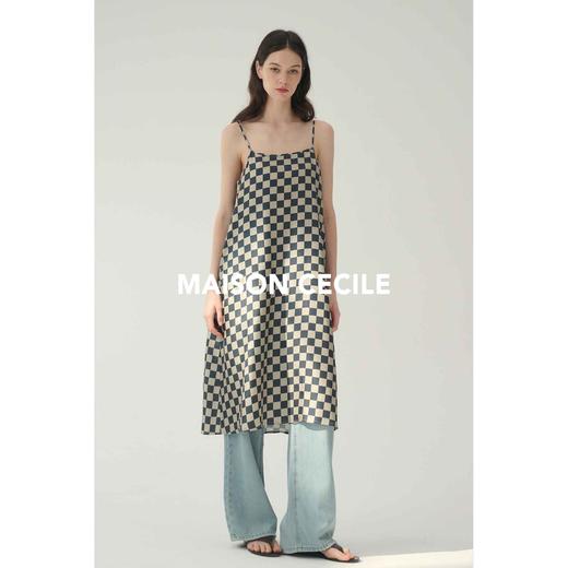 MAISON CECILE复古红/复古绿棋盘格桑蚕丝吊带连衣裙 商品图1