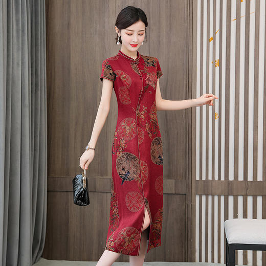 ALBB-香云纱连衣裙女真丝桑蚕丝旗袍修身显瘦礼服 商品图1