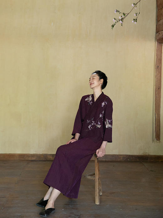 牧衣游原创重工手绣紫香云纱外套新款龟裂纹禅意复古上衣 深深愿 商品图2