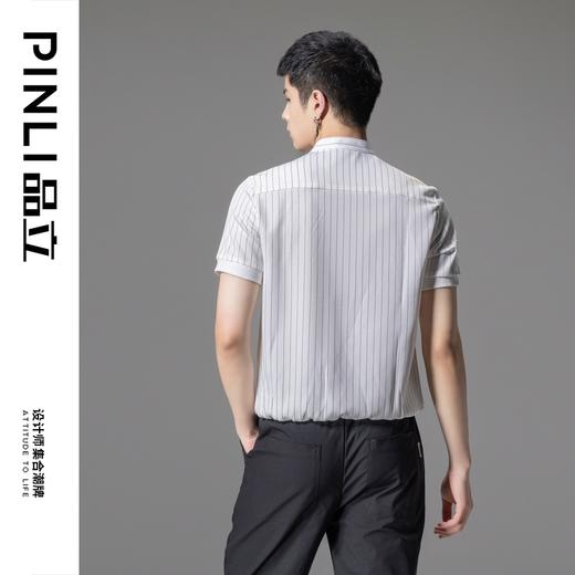 PINLI品立2024夏季新款商务休闲短袖衬衫男条纹立领修身衬衣上衣B242113154 商品图2