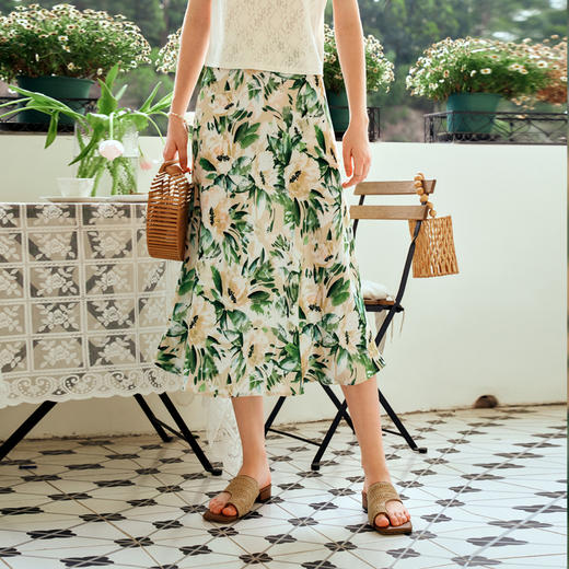 OLrain欧芮儿法式印花缎面半身裙女夏季2024新款高腰气质A字半裙 商品图1