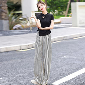 气质复古中国风，条纹直筒套装HR-LT8922