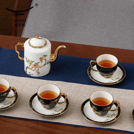 永丰源 石榴家园14头家用咖啡具 陶瓷描金茶具直壶茶杯碟 礼品 商品图1