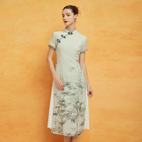 PF8H4斯尔丽2024新款改良旗袍奥黛款双层收腰放摆气质版定位花连衣裙