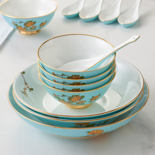 永丰源 夫人瓷西湖蓝22头中餐具 6人位家用餐具陶瓷饭碗汤盘套装 商品图4