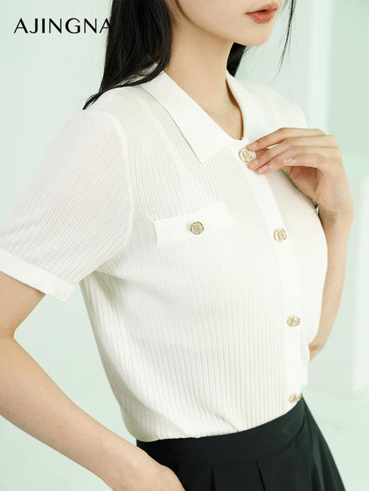 【商场同款】阿菁娜夏季新款POLO领短袖针织衫A29C301016 商品图4