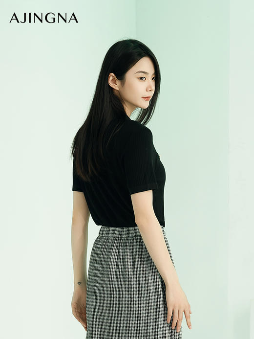 【商场同款】阿菁娜夏季新款POLO领短袖针织衫A29C301016 商品图2