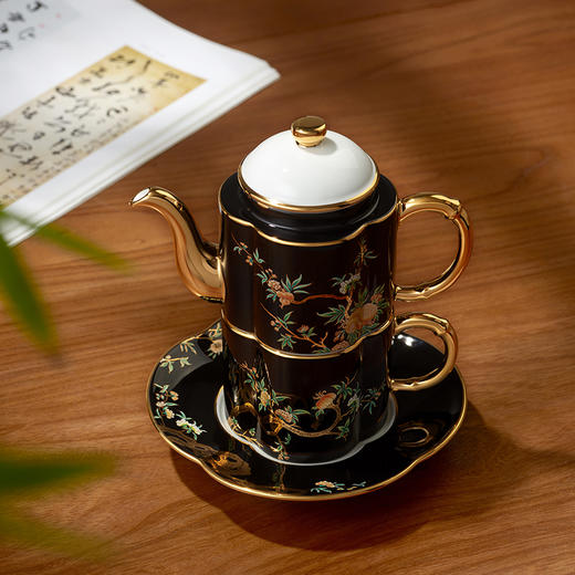 永丰源夫人瓷石榴家园4头茶具陶瓷茶具套装轻奢描金茶壶茶杯碟 商品图3