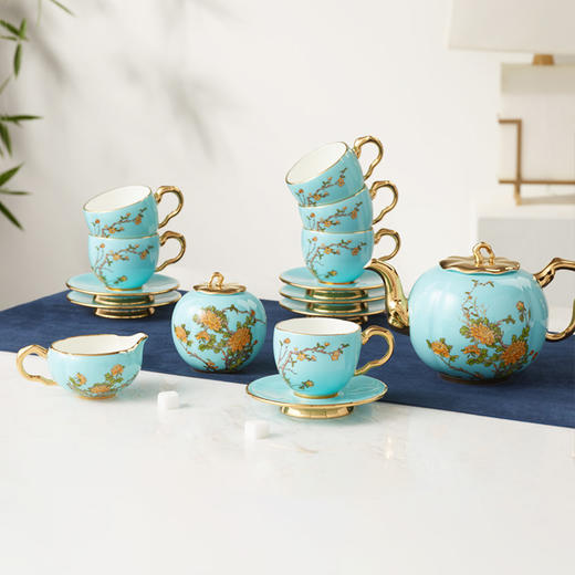 永丰源 夫人瓷西湖蓝17头咖啡具茶具陶瓷家用下午茶具咖啡杯碟礼盒 商品图2