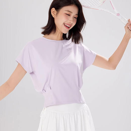 跃牌【瑜见伽人系列】 2024春夏收褶宽松蝙蝠袖圆领短袖T恤健身跑步瑜伽服运动 短袖上衣YT3092 商品图4