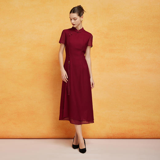 PF8L9斯尔丽24新款复古新中式改良旗袍手工盘扣流苏镂空网面垂坠连衣裙 商品图3