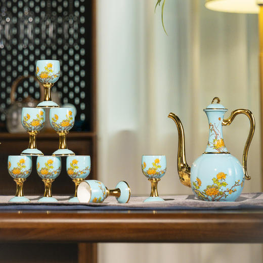 永丰源  夫人瓷西湖蓝10头酒具陶瓷酒杯酒壶结婚乔迁礼物 商品图2