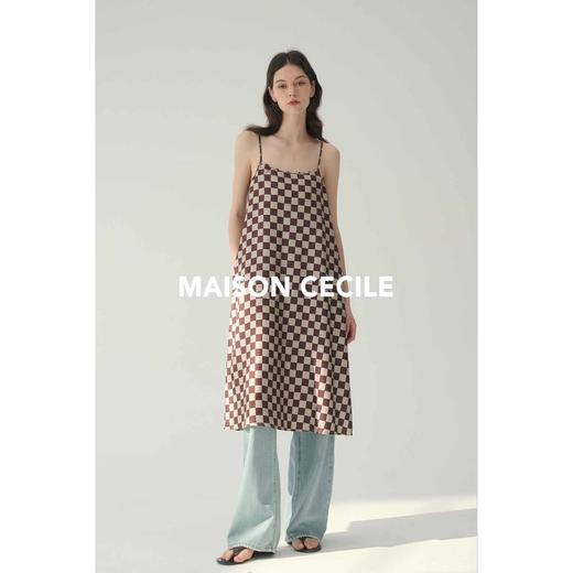 MAISON CECILE复古红/复古绿棋盘格桑蚕丝吊带连衣裙 商品图3