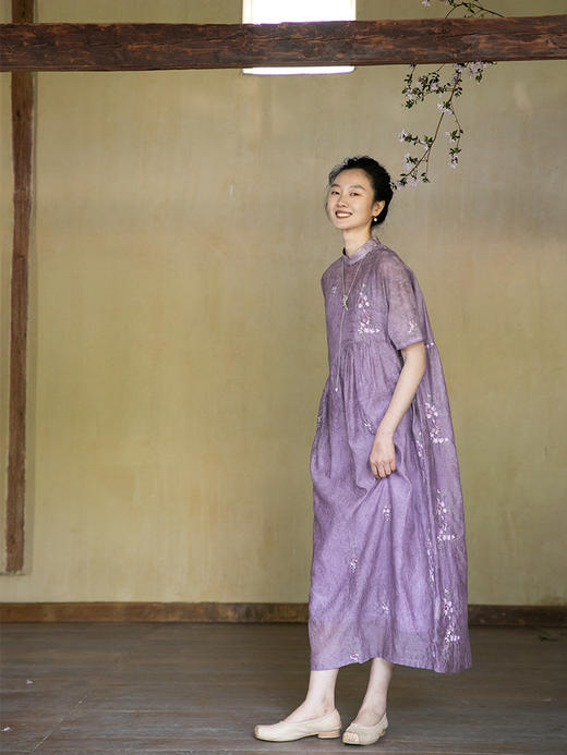 牧衣游原创 炒色丝棉匹绣连衣裙新款减龄禅意文艺气质长裙 月寻人 商品图2