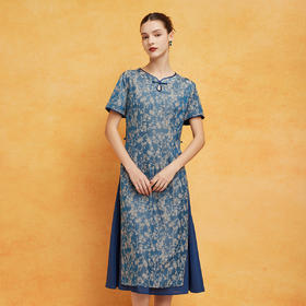 PF8H3斯尔丽2024新款改良旗袍奥黛款双层收腰放摆显瘦气质版连衣裙