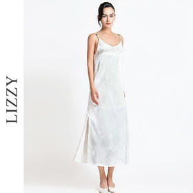 LIZZY2024国风新中式U领廓版型优雅提花缎玉石珠吊带连衣裙7942