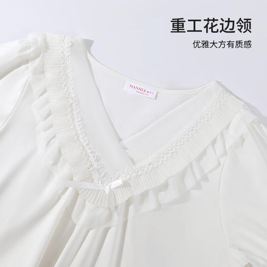【商场同款】熳洁儿 女士家居服短袖长裤套装棉莱卡V领公主风24203231 商品图2