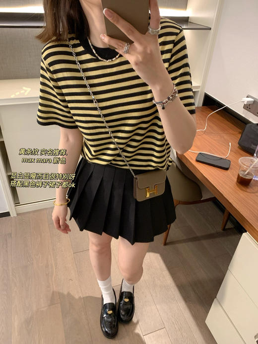 max mar*针织条纹短袖 10%silk 真丝＋70%lyocell莱赛尔（天丝）＋20%cotton棉 商品图8