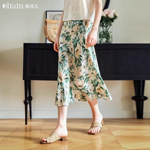 OLrain欧芮儿法式印花缎面半身裙女夏季2024新款高腰气质A字半裙 商品图0