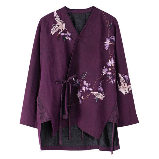 牧衣游原创重工手绣紫香云纱外套新款龟裂纹禅意复古上衣 深深愿 商品图4