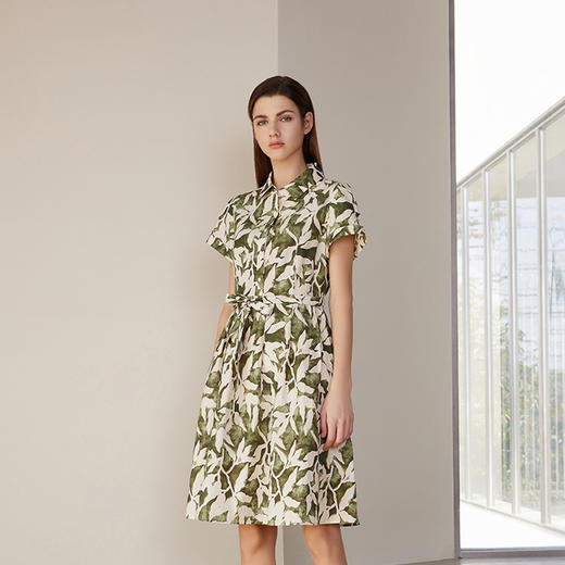 【棉质印花连衣裙】24年春夏新品女士时尚印花连衣裙系带收腰裙子 商品图0