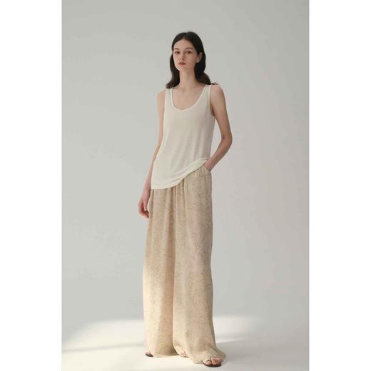 MAISON CECILE桑蚕丝复古线条花朵松紧腰阔腿裤 商品图0