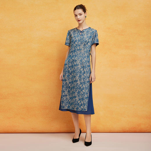 PF8H3斯尔丽2024新款改良旗袍奥黛款双层收腰放摆显瘦气质版连衣裙 商品图3