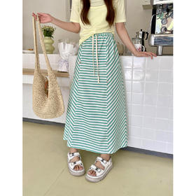 2024【新品】 线条艺术~松紧腰撞色条纹中长款A字半裙