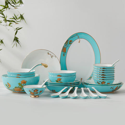 永丰源 夫人瓷西湖蓝29头餐具套装碗盘陶瓷家用8人位轻奢餐具送礼 商品图4