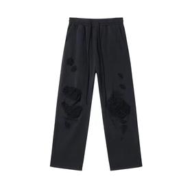 K47夏季时尚新款男士破洞休闲裤潮流美式直筒裤子复古街头休闲裤