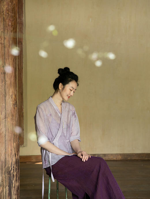 牧衣游原创 炒色丝棉刺绣衬衫新款禅意新中式上衣轻薄茶服 海棠梨 商品图1