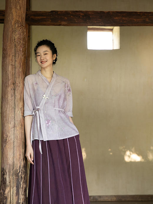 牧衣游原创 炒色丝棉刺绣衬衫新款禅意新中式上衣轻薄茶服 海棠梨 商品图0