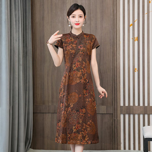 ALBB-香云纱连衣裙女真丝桑蚕丝旗袍修身显瘦礼服 商品图2