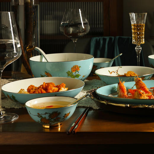 永丰源 夫人瓷西湖蓝29头餐具套装碗盘陶瓷家用8人位轻奢餐具送礼 商品图1