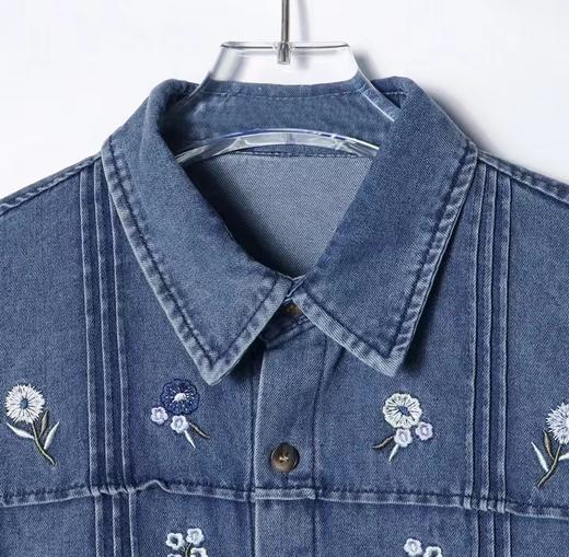 夏季新款牛仔男士衬衫百搭小小花朵刺绣上衣潮流宽松休闲短袖 商品图2