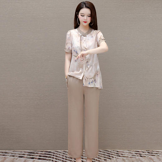 新中式国风盘扣印花小衫+直筒阔腿裤长裤妈妈装两件套QYM-LRX-YZY2471-Y 商品图1